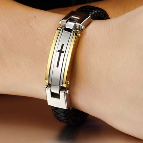 Black and Silver Bracelet with Gold Accent - Picture 3 of 5